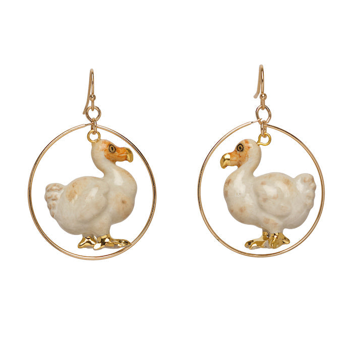 Petites boucles d'oreilles Dodo blanches et dorées