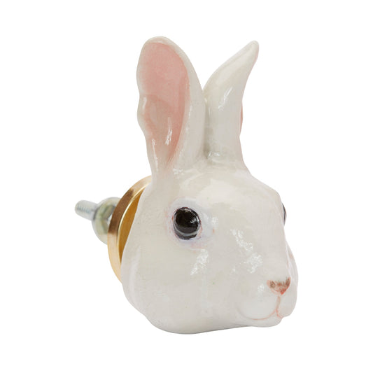 Poignée de porte tête de lapin blanc