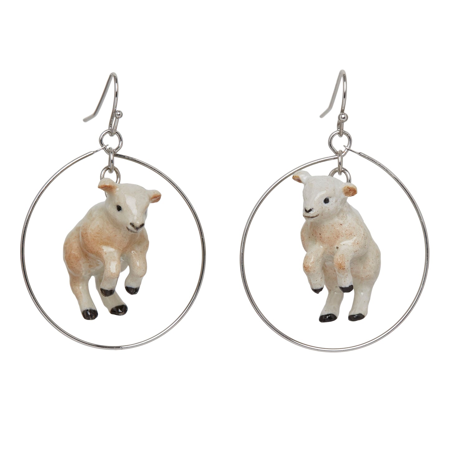 Springing Baby Lamb Hoop Drop Earrings