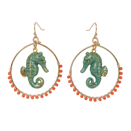 Boucles d'oreilles rondes en perles d'hippocampe