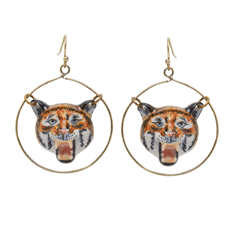 Pendants d'oreilles ronds Tigre rugissant