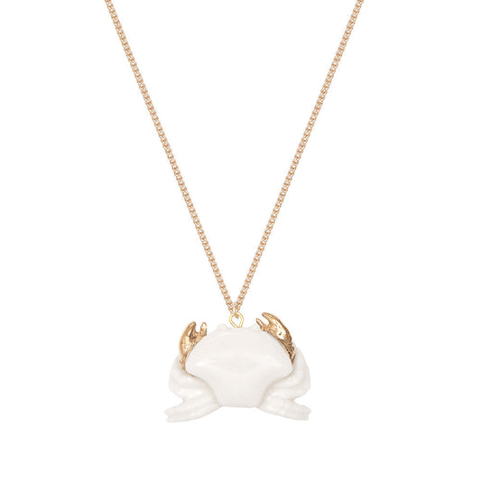 White Crab with Gold Claws Necklace