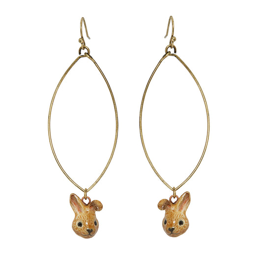 Oval Drop Cute Brown Bunny Earrings