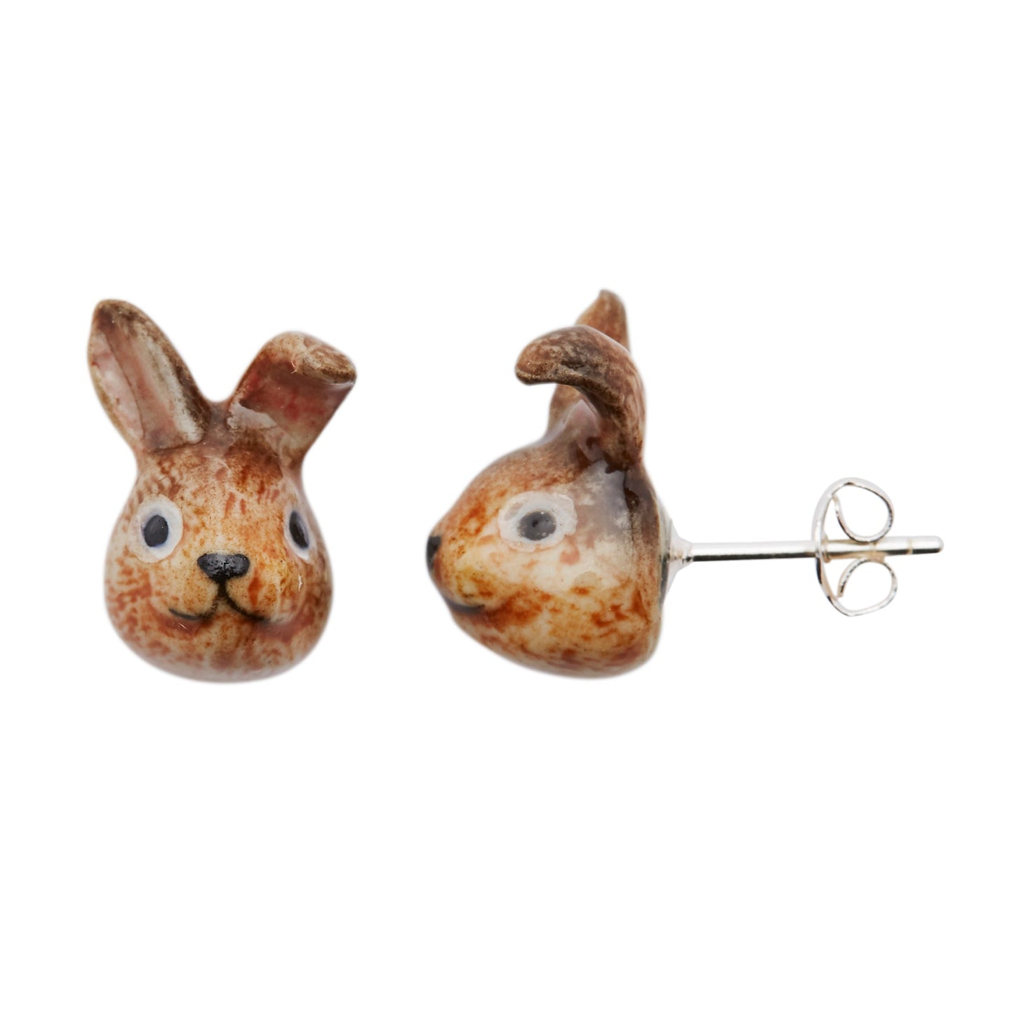 Cute Brown Bunny Head Stud Earrings