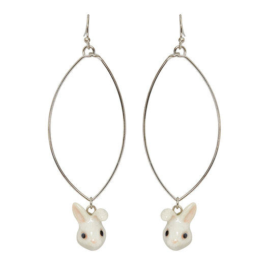 Oval Drop Cute White Bunny Earrings