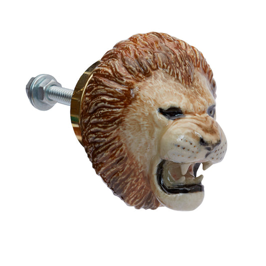 Poignée de porte tête de lion rugissant