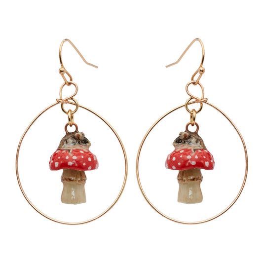 Boucles d'oreilles créoles rondes Mouse on Toadstool